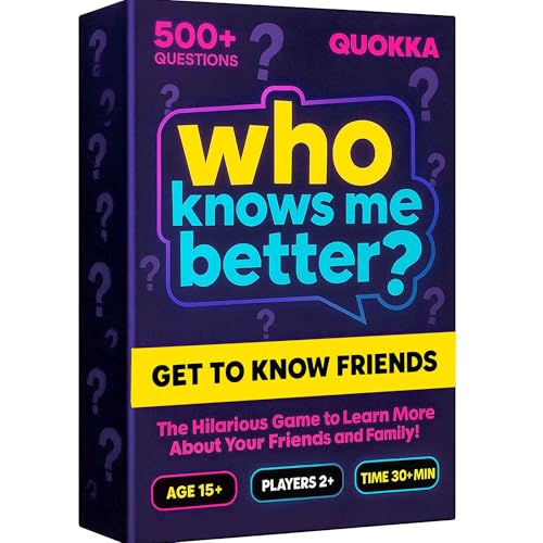QUOKKA Board Games for Adults and Teens Who Knows Me Better Classic Family Trivia Card Game with 500+ Questions for Party Night Fun Guessing Game Ages 15+