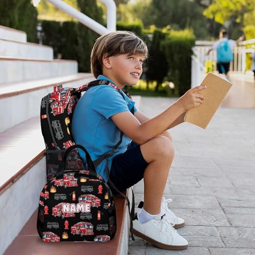 School Backpack for Kids, Set of 3 Custom Fire Truck Backpacks for Boys Kindergarten Elementary Primary Middle College. 17 Inch Personalized Durable Cool Bookbag for Travel2