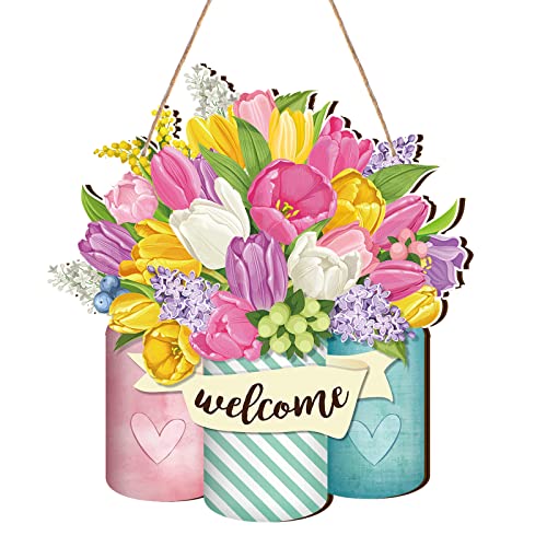 Spiareal-Spring-Welcome-Sign-Wood-Front-Door-Decor-Spring-Wood-Hanging-Door-Outdoor-sign-Decorations-for-Farmhouse-Porch-Bright-Style Spiareal Spring Welcome Sign Wood Front Door Decor Spring Wood Hanging Door Outdoor sign Decorations for Farmhouse Porch Bright Style