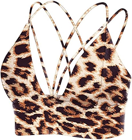 MotoRun Womens Push-up Padded Strappy Sports Bra Cross Back Wirefree Fitness Yoga Top Dusty Leopard M