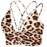 MotoRun Womens Push-up Padded Strappy Sports Bra Cross Back Wirefree Fitness Yoga Top Dusty Leopard