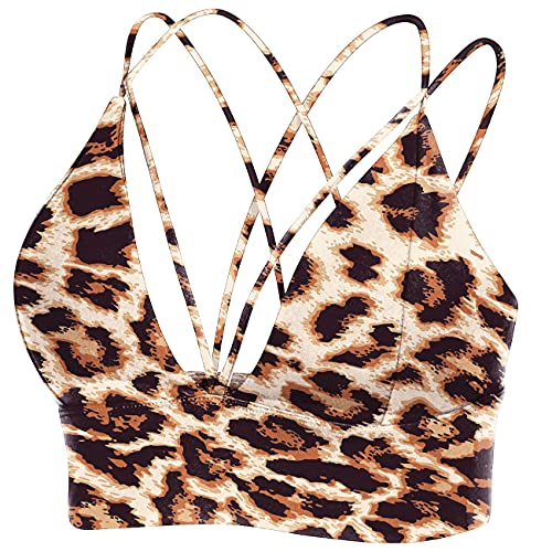 Motorun Womens Push-Up Padded Strappy Sports Bra Cross Back Wirefree Fitness Yoga Top Dusty Leopard M #TOP16