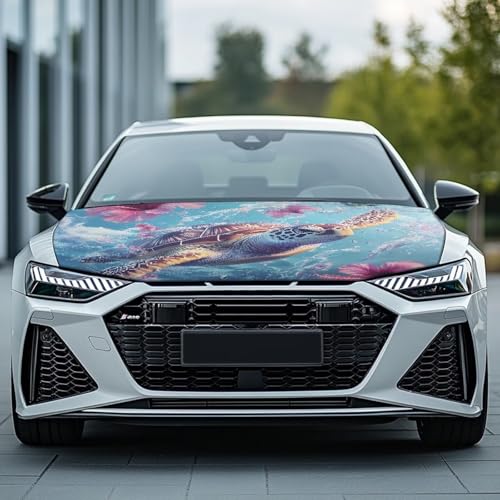 Image of Car Bonnet Cover Automotive Hood Cover Protector UV Fade Resistant All-Season Protection Auto Exterior Accessories Universal for Cars, Turtle Flower