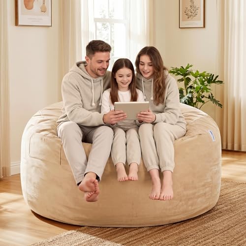 Image of HABUTWAY Bean Bag Chair: Giant 5' Memory Foam Furniture Bean Bag Chair with Microfiber Cover - 5Ft, Khaki