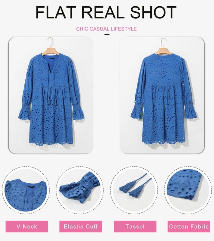 Image of Dokotoo Womens 2026 Boho Dress Tassel V Neck Long Sleeve A Line Casual Hollow Out Lace Ruffle Party Dresses