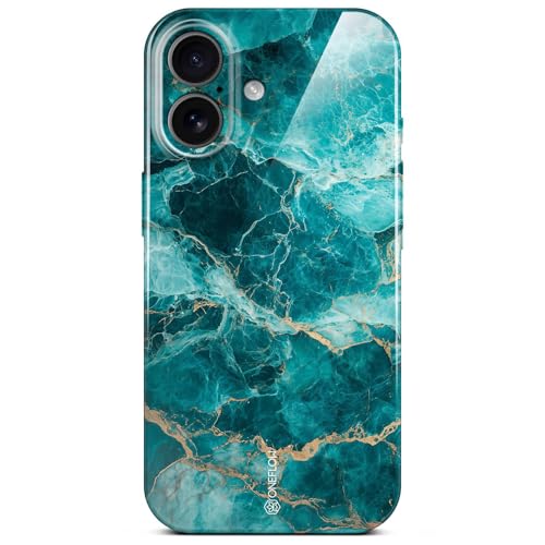 Coque iPhone 17 anti-rayures rigide marbre turquoise bleu