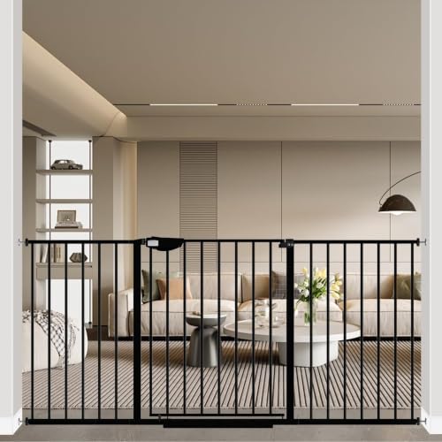 Image of WAOWAO Triple Lock Baby Gate 49.21-66.54 inch Extra Wide Metal 30 inch Tall Black