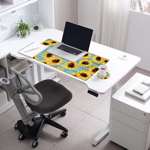 Image of Gaming Mouse Pad Large Mousepad Sunflower Desk Mat XXL Big Desk Pad Rubber Base Computer Pad with Stitched Edges Mouse Mat for Work Game Home Office