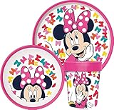Base antideslizante Juego de vajilla infantil Minnie con plato, cuenco de cereales y taza