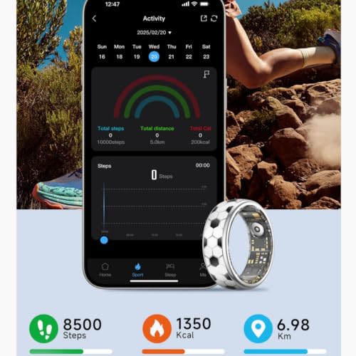 Image of Smart Ring with Gesture Control for Video Scrolling & Camera Remote Shutter, Fitness Tracker Ring with Heart Rate Sleep Blood Oxygen Monitor, IP68 Waterproof, No Subscription (Football, 12#)