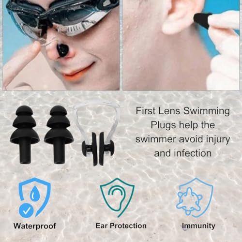 Image of First Lens Powerless Swimming Goggle with Earplug, Square design Swimming cap Men & Women 02