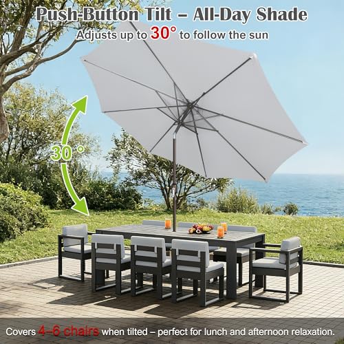 Image of Blissun 10FT Patio Umbrella, Outdoor Table Umbrella, Yard Umbrella, Market Umbrella with 8 Sturdy Ribs, Push Button Tilt and Crank, Grey