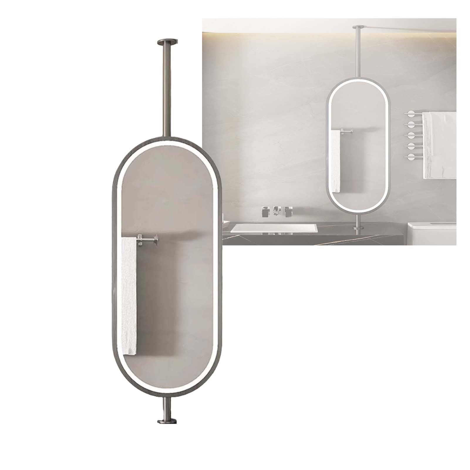Jednostronne lustro sufitowe z oświetleniem LED, podświetlane lustro ścienne z przyciskiem dotykowym, przejrzyste praktyczne, hotel domowy(Gray,40x120cm)