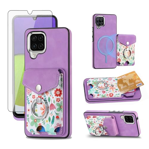 Coque Samsung A22 4G Asuwish - Étui portefeuille fin avec protège-écran et anneau arrière