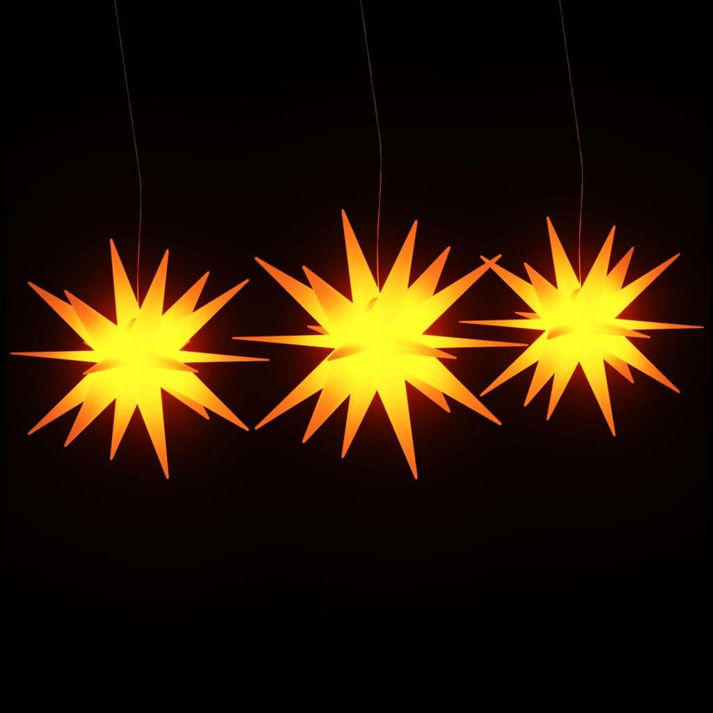 LED-Weihnachtssterne 3er Set faltbar gelb mit Timer wetterfest für Innen- und Außenbereich, dekorative Lichterkette, Baum, Balkon, Garten, Terrasse, energiesparend, einfache Lagerung