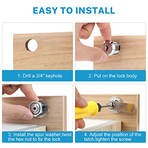 Kohree 5/8 Inch Cabinet Cam Locks Set Keyed Alike, 5 Pack Cylinder Storage Locks Secure File Drawer Dresser Mailbox Rv Compartment Lock Tool Box Replacement Hardware, Chrome-Finish Zinc Alloy, 10 Keys #TOP5