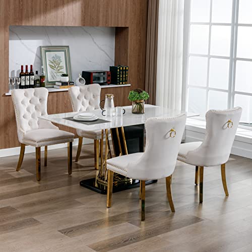 Lot de 4 Chaises de Salle à Manger, Chaise Salle a Manger Haut Dos en Velours, Chaise de Salle à Manger avec Pieds en Acier Inoxydable doré, Décoration...