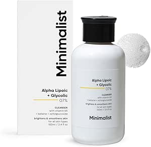 Minimalist 7% ALA &amp; AHA Face Wash for Brightening, Exfoliating, Glow &amp; Even Tone | With Vitamin B5 For Hydration &amp; Glycolic Acid For Exfoliation | 3.4 Fl Oz / 100 ml