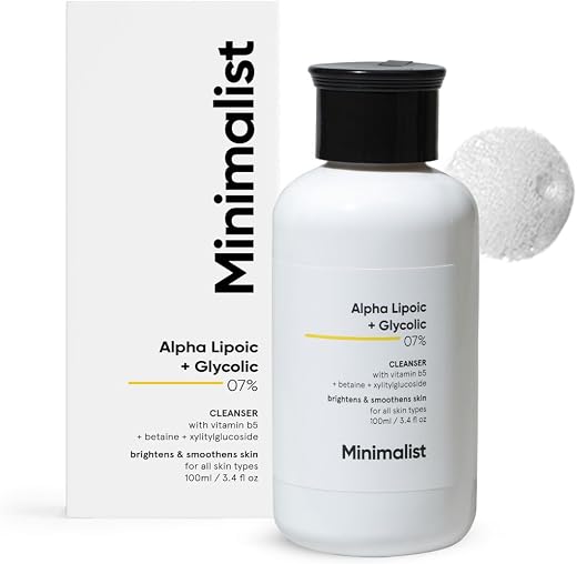 Minimalist 7% ALA + Glycolic Brightening Face Wash | Cleanser with ALA For Glowing Skin, AHA for Exfoliation and Vitamin B...