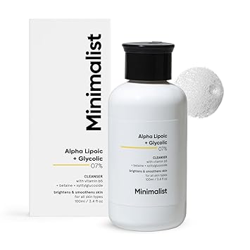 Minimalist Face Wash for Brightening | Alpha Lipoic + Glycolic Acid 7% Cleanser for Exfoliation, Glow & Even Tone | With Vitamin B5 For Hydration | for Men & Women | 3.4 Fl Oz / 100 ml