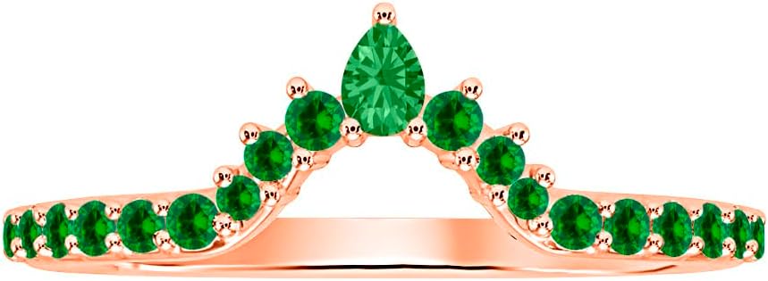 1.10 Ctw Pear & Round Cut 14K Rose Gold Over Stackable Curved Half Eternity Band Ring For Women's