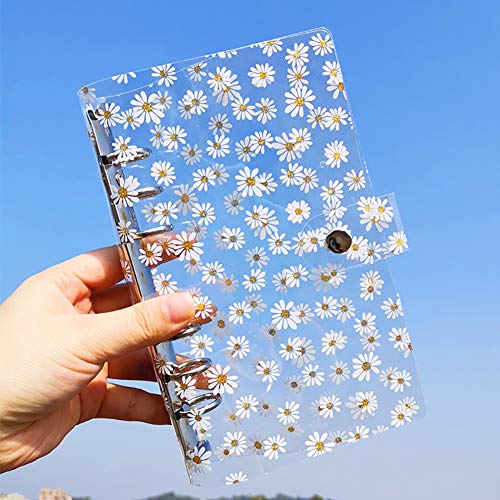 JIHUOO A6 Gänseblümchen Klar Ringbuchordner Ringbuchhülle Ringbuch Notizbuch Hülle Binder Abdeckung mit Schnappen