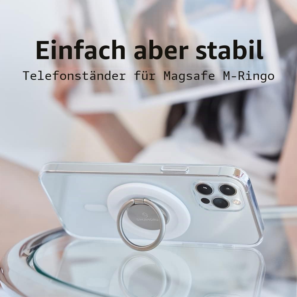 Sinjimoru Rutschfester Magnet Handy Ring Halterung für MagSafe, Abnehmbarer Handy Fingerhalter & Handy Ständer Phone Ring Holder für iPhone17 16 15 14 13 Reihe. M-Ringo Metallisches Schwarz
