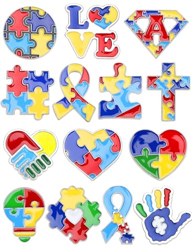 JUNEBRUSHS 84pcs Autism Awareness Brooch Pins Colorful Puzzle Pieces Inspirational Lapel Pins for Adults Autism Awareness Party Gift Supplies Clothes Decor Accessories