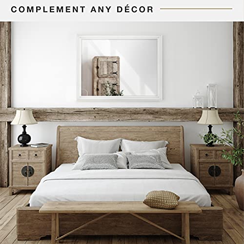 Image of MCS Ezra 34.66x44.66 Large Wall Mirror, White Woodgrain & Beveled Mirror, Vertical & Horizontal Wall Hanging Mirror for Bathroom, Bedroom & Livingroom
