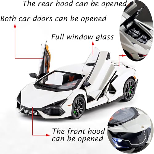 Modelo de coche Lambo Revuelto 1:24 blanco con luz y sonido miniatura 2