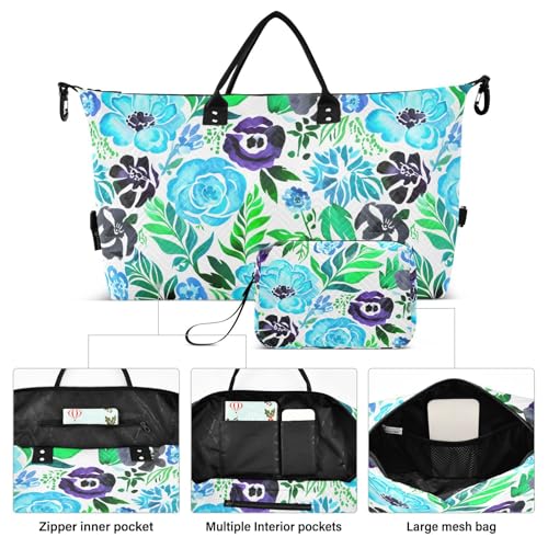 Watercolor Flower Foliage Travel Duffel Bag for Men Women with Makeup Bag Weekend Overnight Carry On Bags for Airline Travel Under Seat2