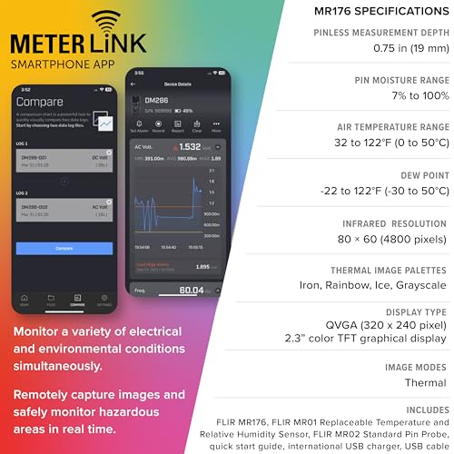 Image of FLIR MR176 - Thermal Imaging Moisture Meter - with IGM (Infrared Guided Measurement), Replaceable Hygrometer, Pin and Pinless | Built-in thermal camera, replaceable hygrometer, IGM guidance, field temp /RH sensor, moisture diagnostics