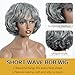 JOEDIR HAIR Grey Wavy Wig with Bangs for Women - Short Curly Bangs, Glueless, Pixie Cut, Salt and Pepper, Old Lady Wig