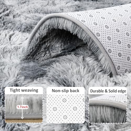 8x10 ft Rug for Living Room Fluffy Grey White Shag Rug Non-Slip Area Rugs Carpet for Bedroom Nursery Kids PlayRoom Dorm Office Indoor Modern Plush Carpets