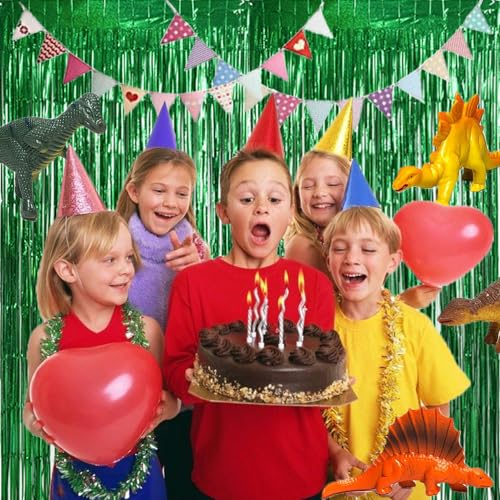 Image of TONIFUL 3Pcs Laser Green Door Streamers, Metallic Streamers Foil Fringe Curtains for Birthday, Christmas, New Year, Bachelorette, Grad Party (9.9ft x 6.6ft)