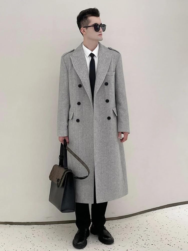 Lunghezza Spina Di Pesce Cappotto Di Lana Degli Uomini Stile Classico Doppio Petto Addensato E Staccabile Fodera Interna Cappotto Uomo
