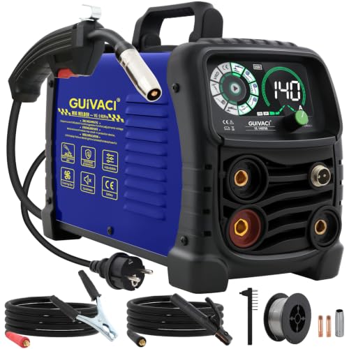 140A MIG MAG Schweißgerät, Fülldraht Schweißgerät ohne Gas, 3-in-1 MIG/Stick Schweißmaschine, passend für 0,8mm Schweißdraht, Elektroden Schweißgerät für Heimwerker und Werkstatt