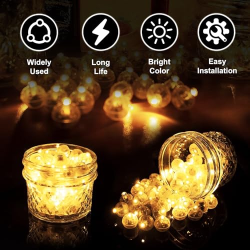 Image of 100 PCS (Warm White) Balloon Lights with Long Standby Time, Mini Ball Lights, Round LED Lamp for Paper Lantern Balloon Party Wedding Birthday Celebration Festival Halloween Christmas Decoration