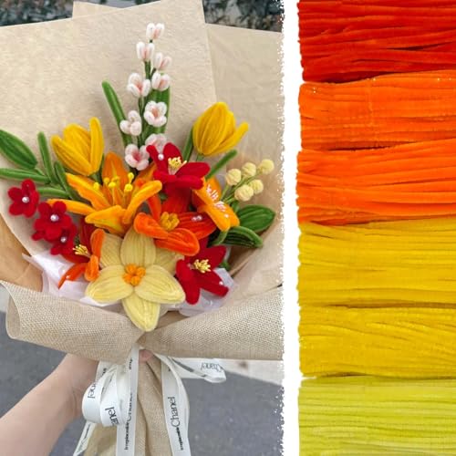 手芸モール カラーモール 6mm 約500本 カラーミックス カラフル シェニール クラフト 工作 花 ワイヤーアート DIY 飾り物 学校 手作り素材 手芸 用品 記念日 誕生日 (イエロー系)