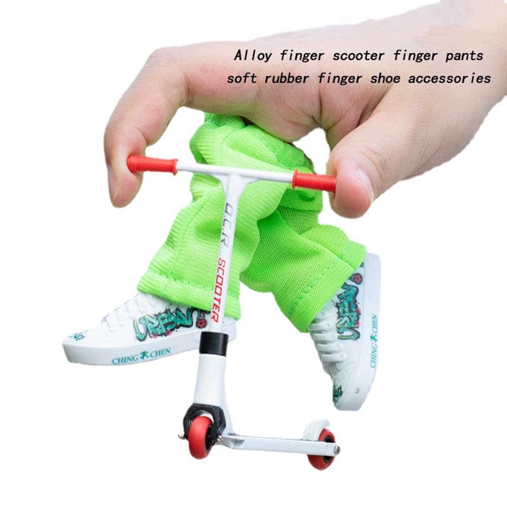 TECKEEN Mini Finger Toys Alloy Scooter Finger Toy Skateboards with Pants Shoes & Tools Mini Scooter Finger Board for Kids