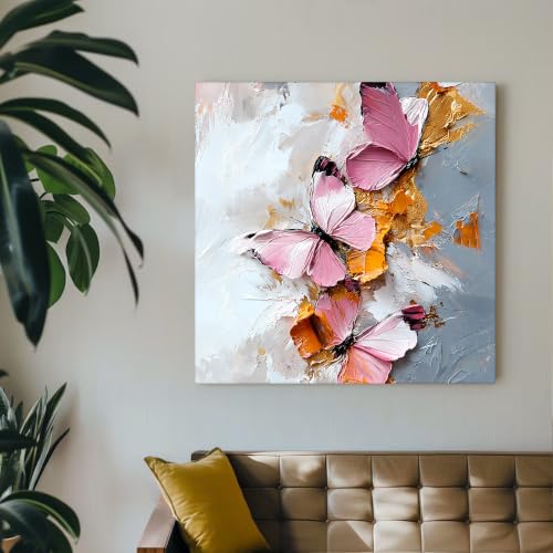 Image of PAINTINGMANTRA Butterfly Floral Canvas Wall Art Painting For wall decoration | Multicolour Butterfly Stretched Canvas Painting For living room, bedroom, home and Office, 22x22 Inch
