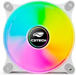 Cooler Fan para Gabinete C3Tech F9-L160WH RGB, Branco, 12 cm, conector molex de 4 pinos, 9 Laminas, 1200 RPM