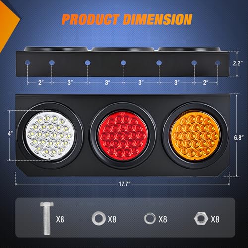 Image of Nilight Triple Tail Light 72LED 2PCS Stop Brake Turn Signals Reverse Back Up Running Lights with Iron Bracket Base IP67 Waterproof Fits Truck Trailer Camper Van RV Caravan