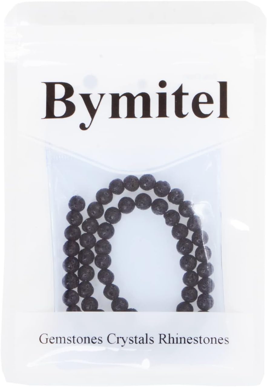 Bymitel 60 pcs Natural Genuine Real Round Loose Stone Beads Gemstone Spacers for Charm DIY Jewelry Making 15.5" per Strand 6mm (Black Volcanic Lava, 6mm) - Image 5
