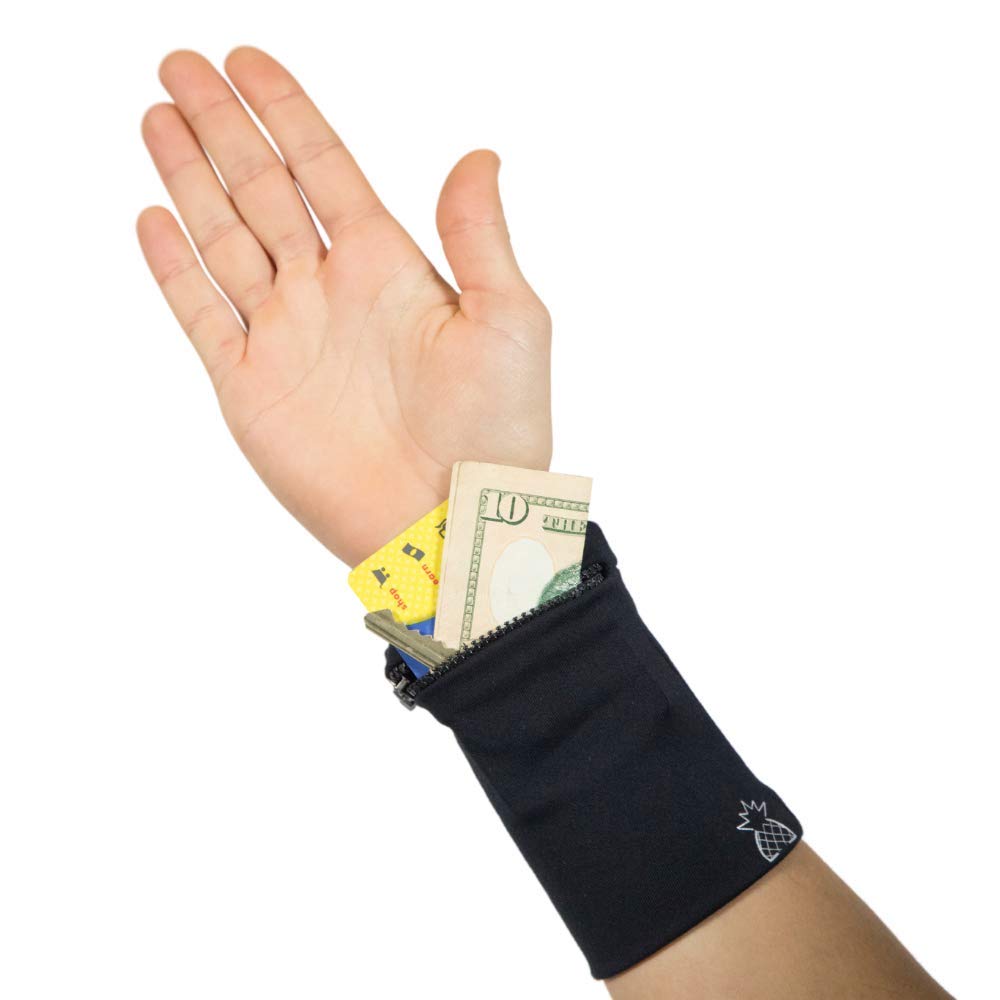 Premium Wrist Locker - Wrist Wallet for Men & Women - Travel Wallet Wrist Bands & Storage Pouch - Hands-Free Phone Wallet, Key Pouch, Card Zipper Wallet & Cash Holder (Black, Medium)