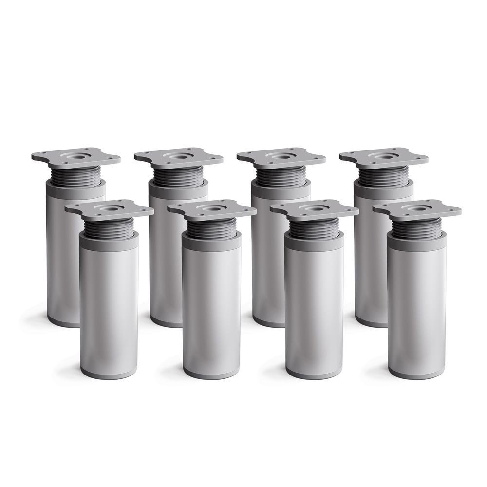 sossai® MFR1 Designer Furniture Feet Height Adjustable Set of 8 Round Profile Diameter 40 mm Colour: Aluminium Height: 80 mm (+20 mm) Wood Screws Included