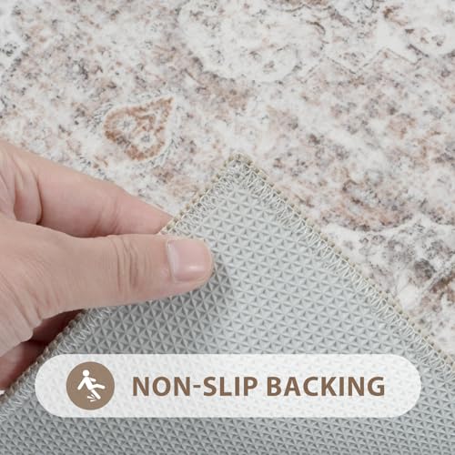 Uphome Boho Bathroom Rugs, Distressed Farmhouse Light Khaki Bath Mat, Comfy Velvet Small Bath Rugs Non Slip Washable, Vintage Oriental Toilet Rug for Sink Shower Vanity, 20x32 inch by Uphome - Image 3