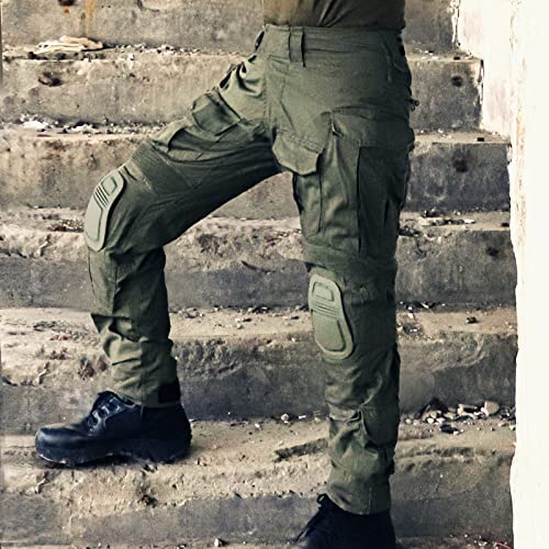 Dragon Edge Men's Tactical Camo Pants With 10 Pockets And Knee Pads Waterproof Hiking Work Pants Army Green (Xxl,Xx-Large) #TOP3