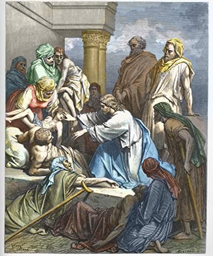 OKSEAS Hochwertiges Leinwanddruck Leinwand Wandbild Kunstdruck Berühmt Jesus heilt die Kranken von Gustave Dore für Flurdekoration 60x90cm