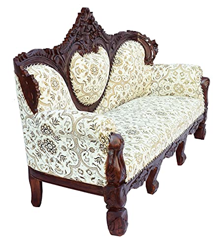 Image of Wooden 5 Seater Sofa Set, Solid Wood Sofa |3+1+1 with Cushion Seating | Traditional Design Furniture for Living Room, Home, Office, Bedroom